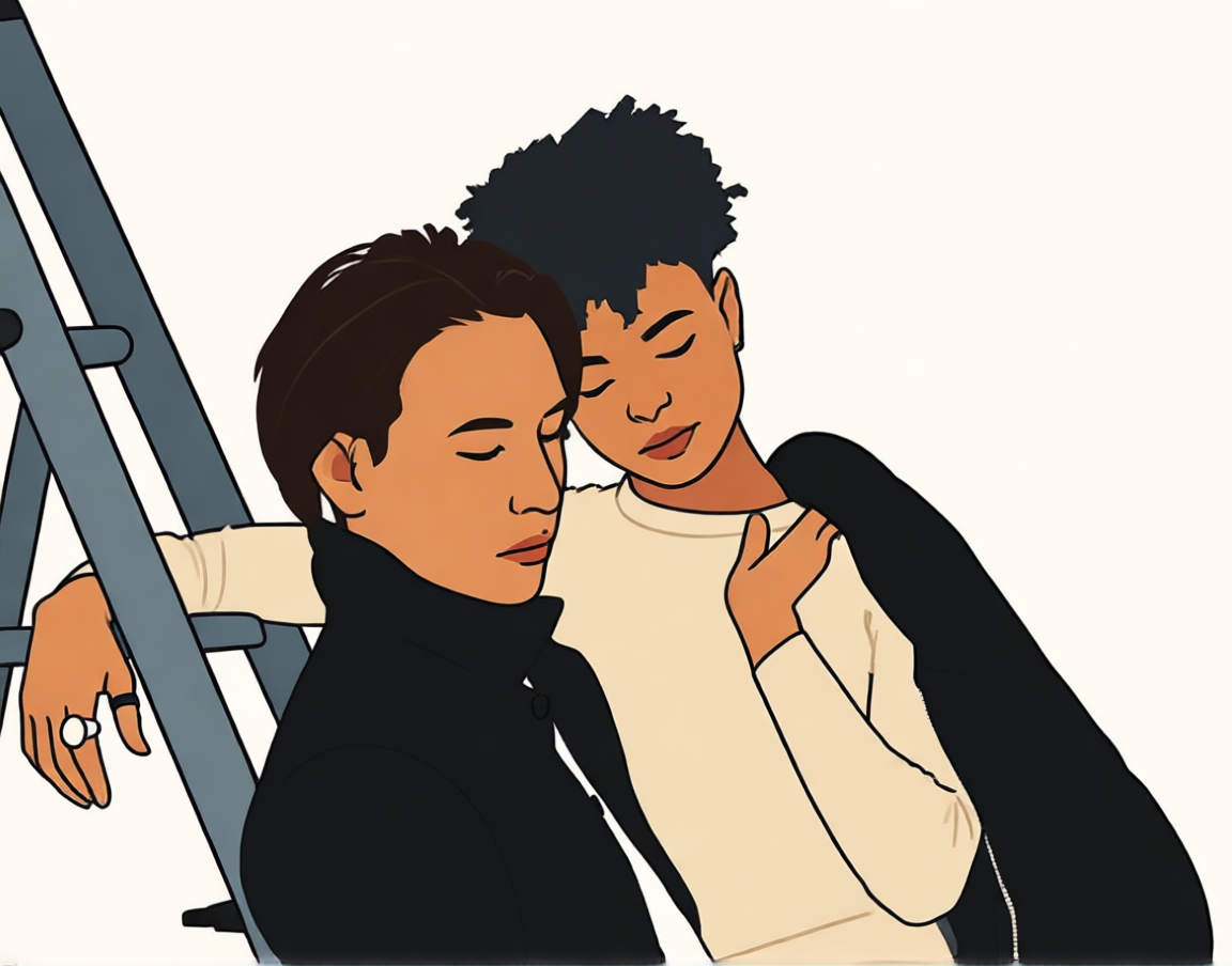 Couple portrait simplified for a fuse bead pattern